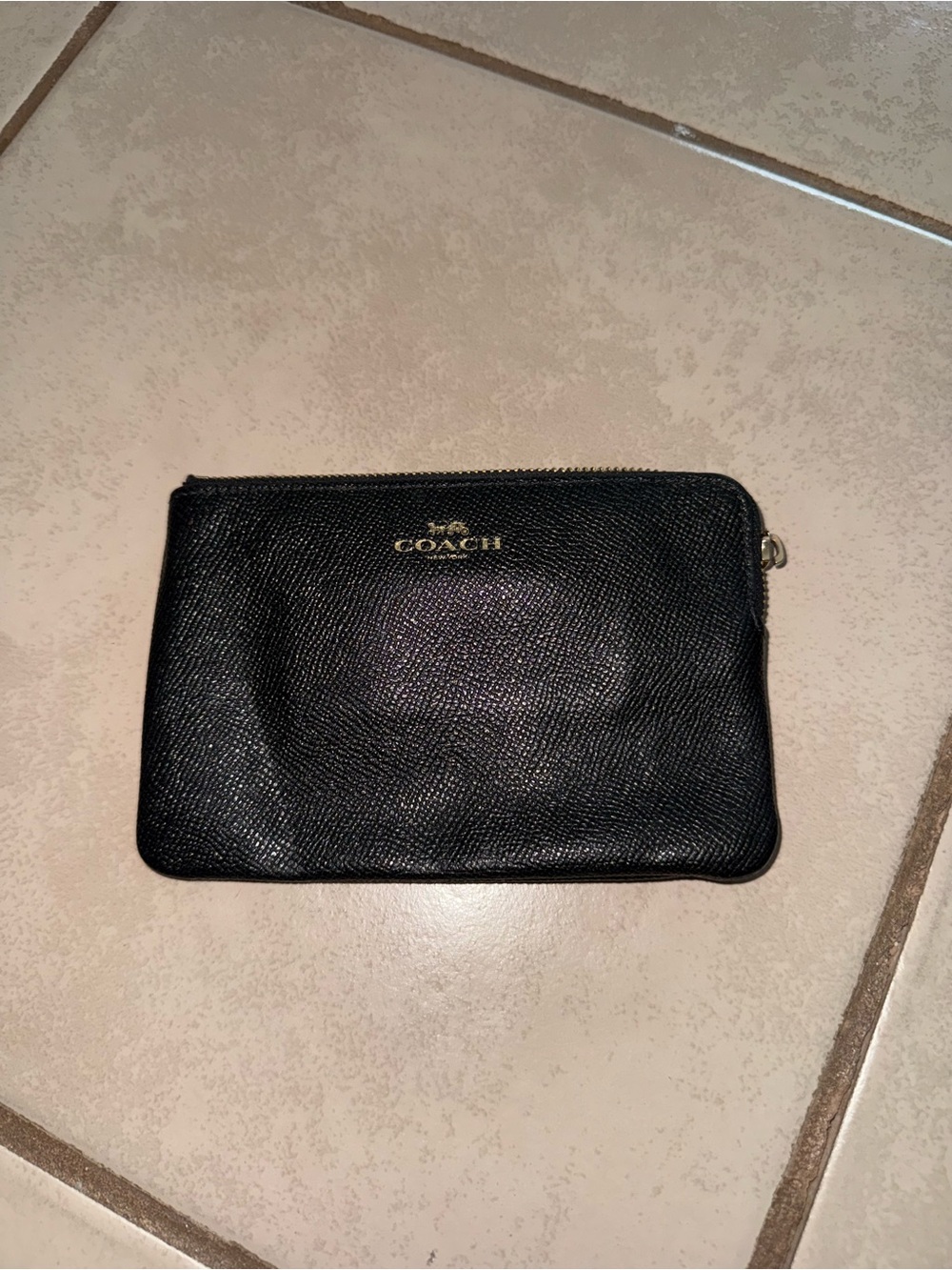COACH Black Leather Zip Pouch with Gold Logo